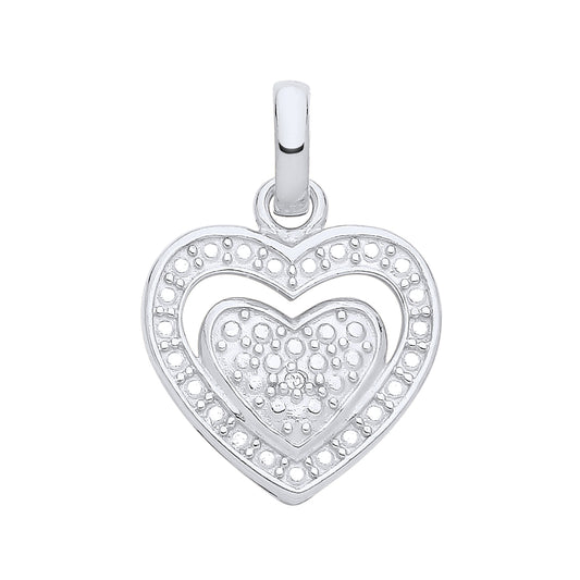 New 925 Silver &amp; Natural Diamond Set Open Double Heart Pendant with the weight 1.50 grams.&nbsp;Total Length 20mm Max Width 14mm