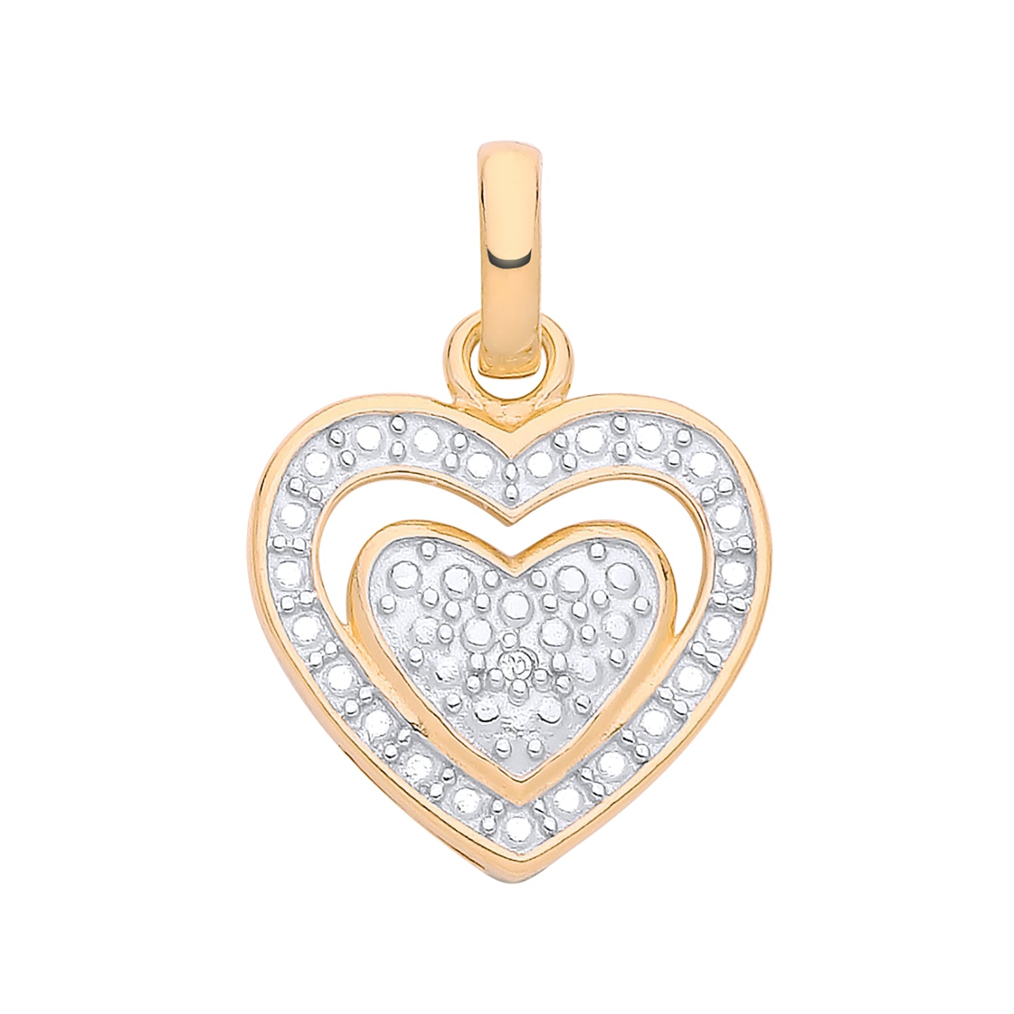 925 Silver Gold Plated & Diamond Set Heart Pendant