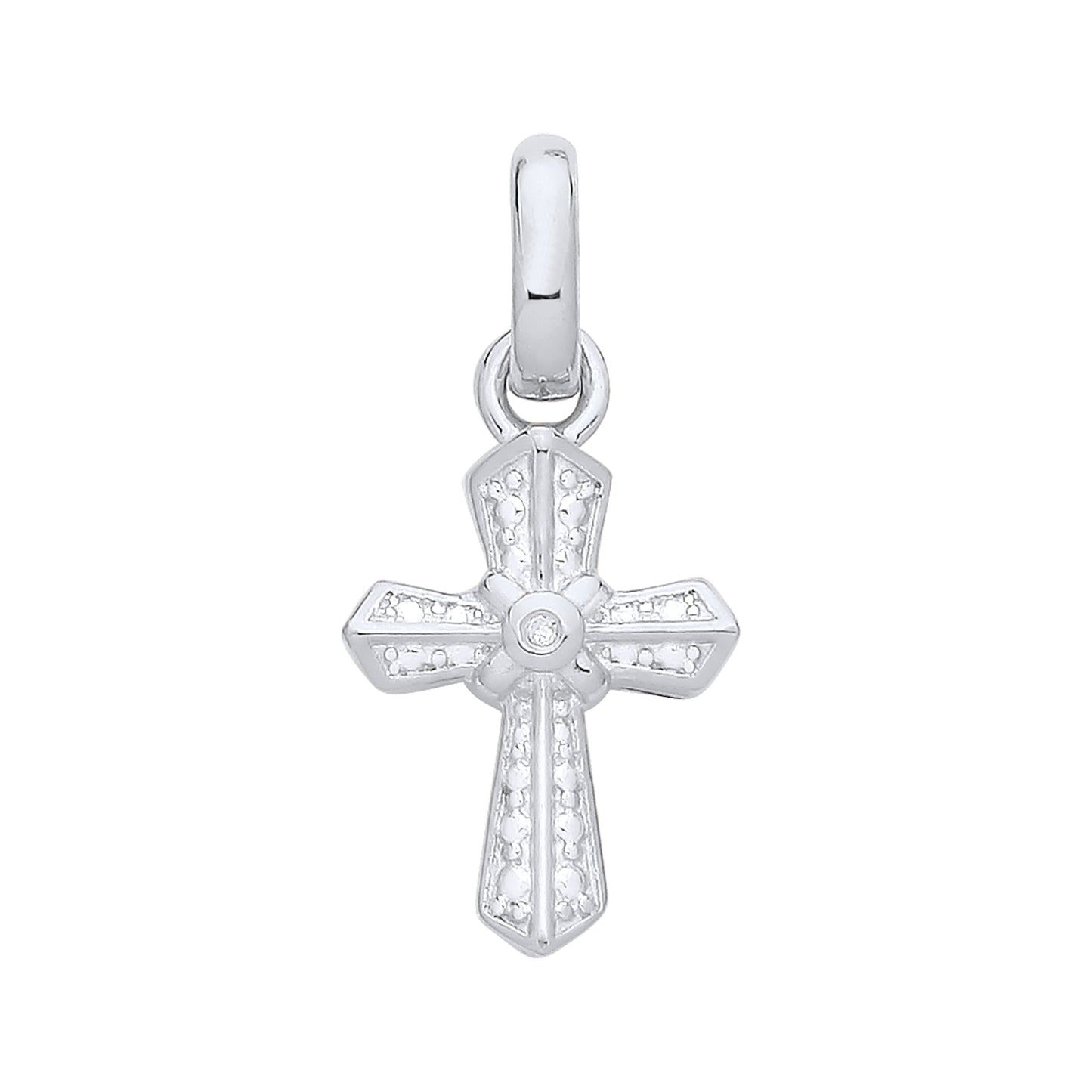 New 925 Silver &amp; Natural Diamond Set Small Cross Pendant with the weight 1.20 grams. Total Length 21mm&nbsp;Max Width 10mm