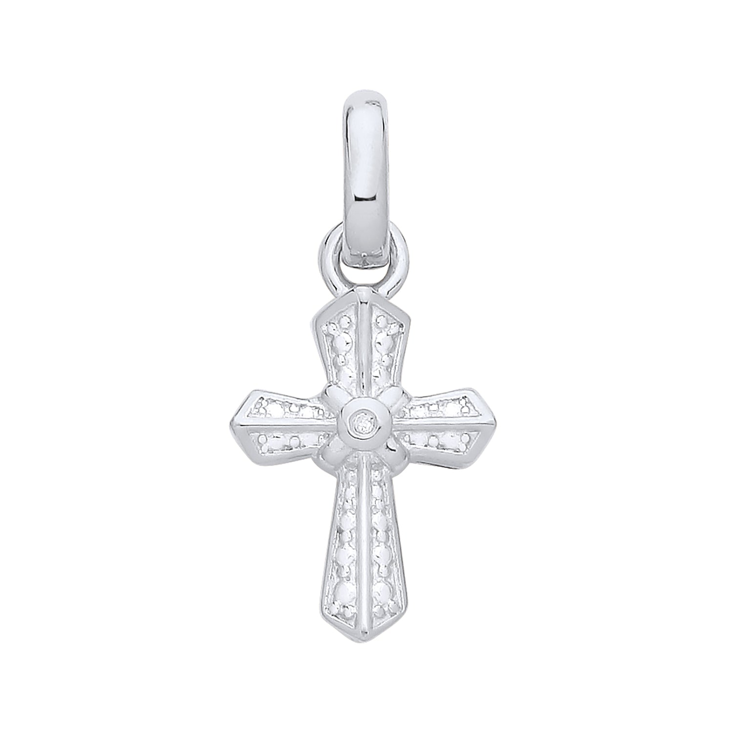 New 925 Silver &amp; Natural Diamond Set Small Cross Pendant with the weight 1.20 grams. Total Length 21mm&nbsp;Max Width 10mm