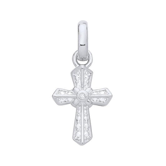 New 925 Silver &amp; Natural Diamond Set Small Cross Pendant with the weight 1.20 grams. Total Length 21mm&nbsp;Max Width 10mm