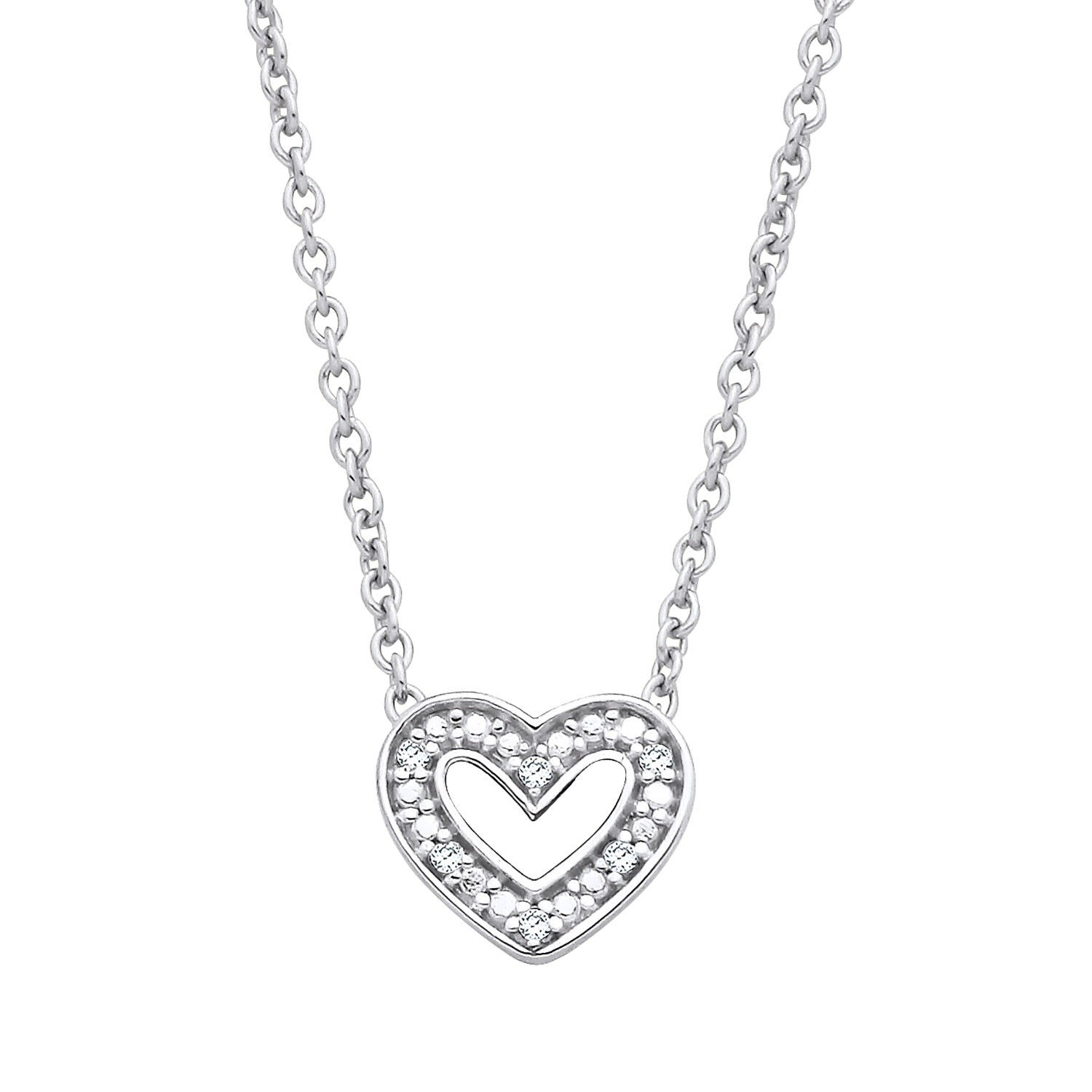 New 925 Silver &amp; Natural Diamond Set Open Heart 18" Necklace with the weight 1.70 grams.&nbsp;Length 16 1 1 inch (18 inch Total)