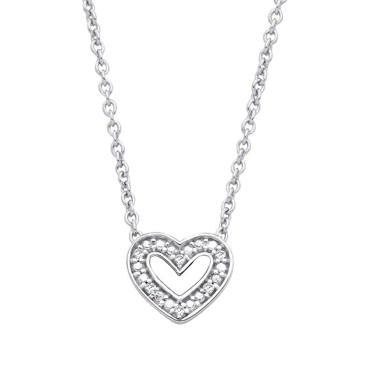 New 925 Silver &amp; Natural Diamond Set Open Heart 18" Necklace with the weight 1.70 grams.&nbsp;Length 16 1 1 inch (18 inch Total)