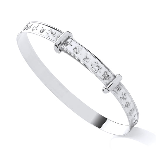 925 Silver Expanding Children's Toy Patterned Bangle