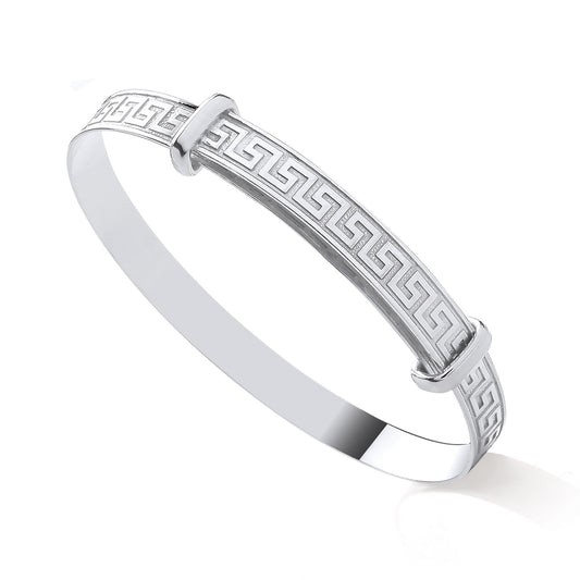 925 Silver Expanding Children's Greek Key Patterned Bangle