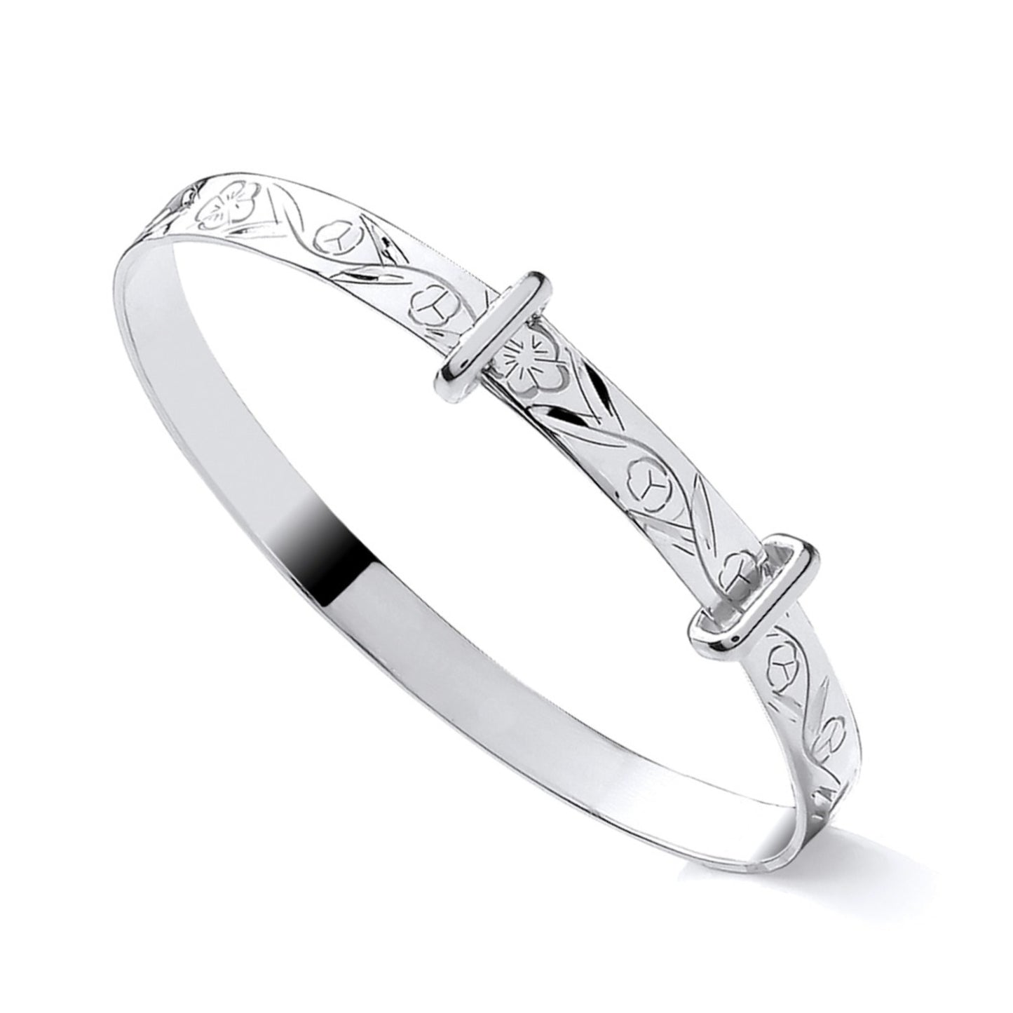 925 Silver Expanding Children's Flower Patterned Bangle