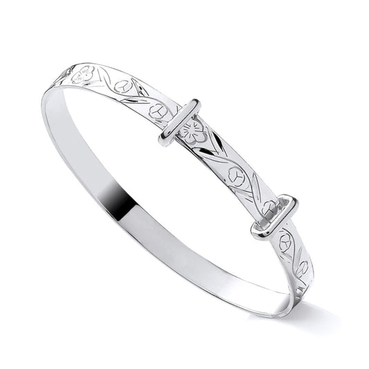 925 Silver Expanding Children's Flower Patterned Bangle