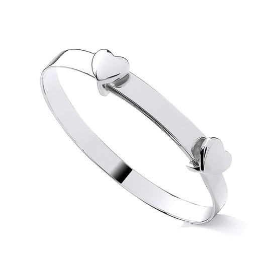 925 Silver Expanding Children's Double Heart Bangle