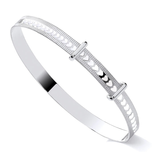 925 Silver Expanding Children's Heart Patterned Bangle