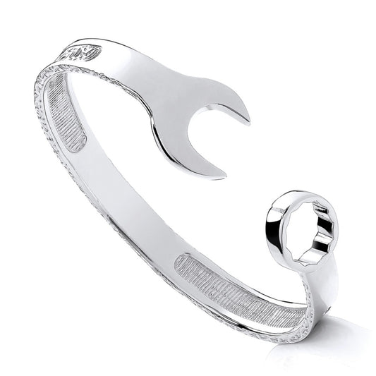 925 Silver Fancy Patterned Spanner Torque Bangle