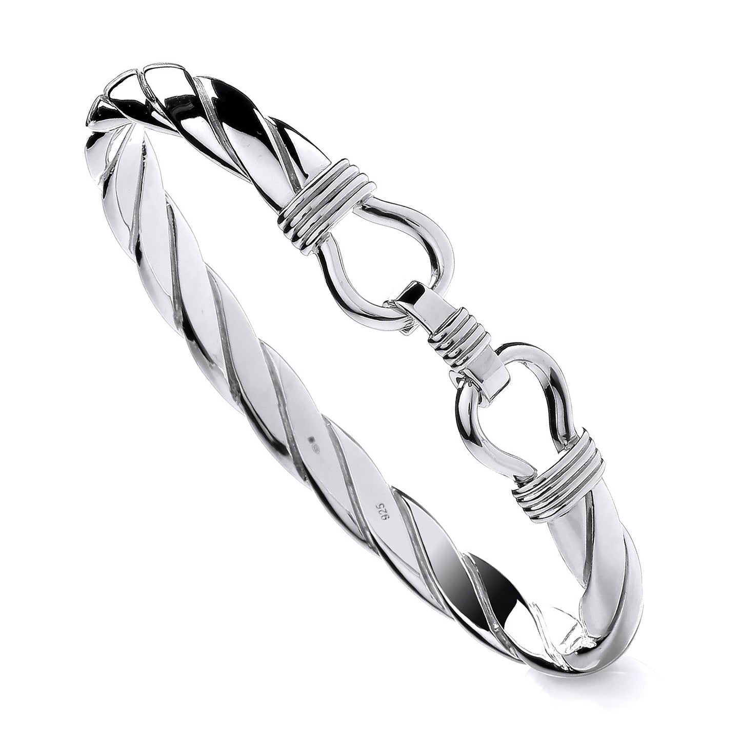 925 Silver Twist Double Clasp Bangle