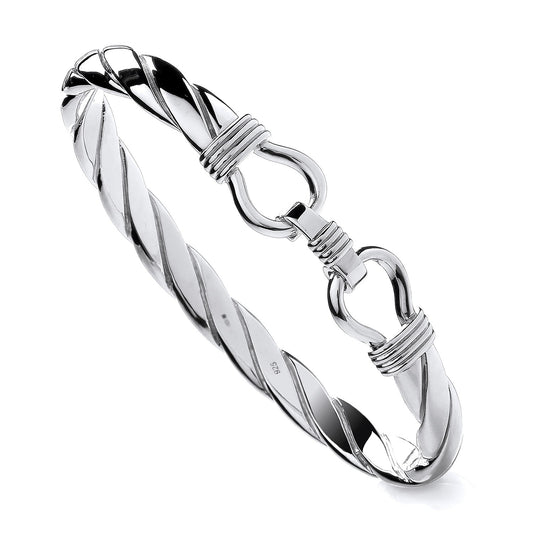 925 Silver Twist Double Clasp Bangle