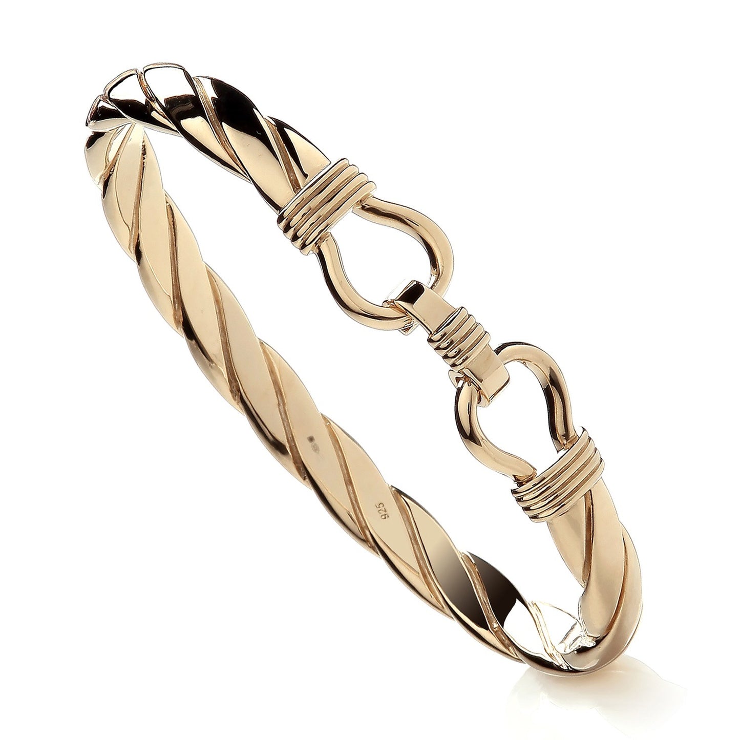 925 Silver Gold Plated Twist Double Clasp Bangle