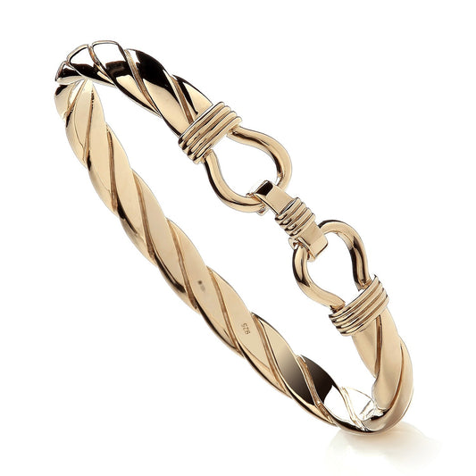 925 Silver Gold Plated Twist Double Clasp Bangle