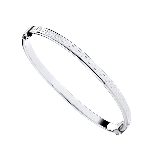 925 Silver Oval Greek Key Patterned Bangle