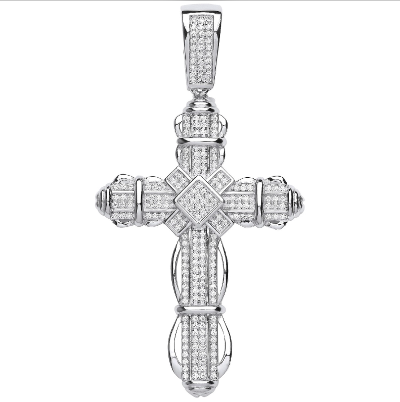 New 925 Silver & Cubic Zirconia Set Cross Pendant with the weight 18.80 grams. The pendant is 17.5cm long including the bail by 4cm