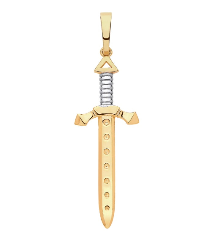 New 9ct Yellow and White Gold Dagger Pendant with the weight 2.20 grams