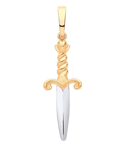 New 9ct Yellow and White Gold Dagger Pendant with the weight 2.20 grams