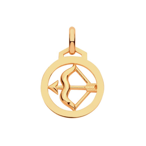 New 9ct Yellow Gold Zodiac Round Sagittarius Pendant with the approximate weight 0.75 grams. The pendant is 18mm long including the bail by 12mm wide
