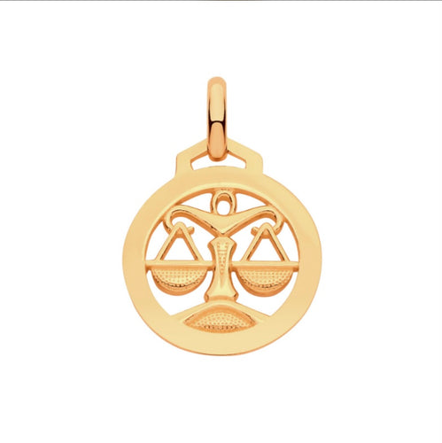 New 9ct Yellow Gold Zodiac Round Virgo Pendant with the approximate weight 0.75 grams. The pendant is 18mm long including the bail by 12mm wide