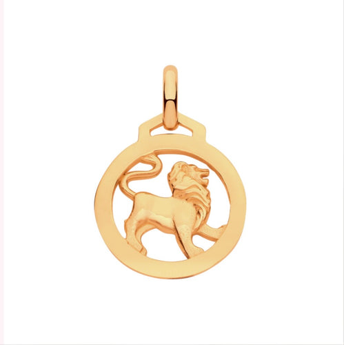 New 9ct Yellow Gold Zodiac Round Leo Pendant with the approximate weight 0.75 grams. The pendant is 18mm long including the bail by 12mm wide