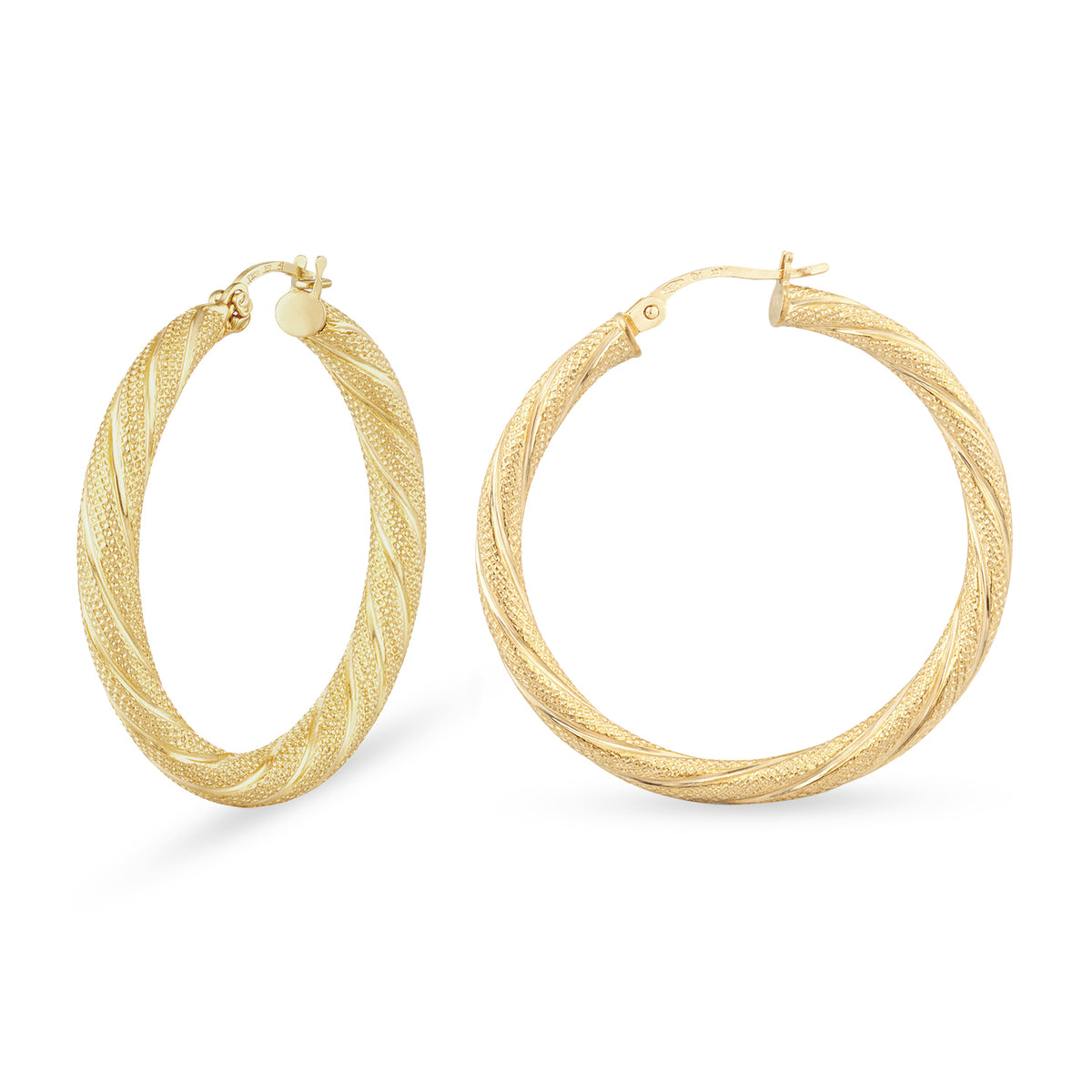 9ct Gold Textured Twisted Hoop Creole Earrings