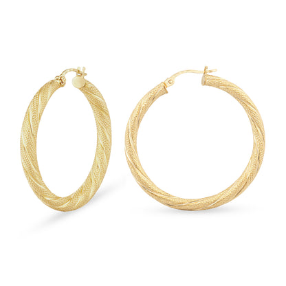 9ct Gold Textured Twisted Hoop Creole Earrings