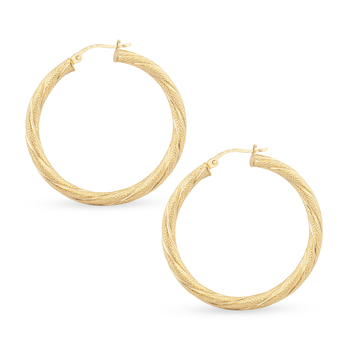 9ct Gold Textured Twisted Hoop Creole Earrings