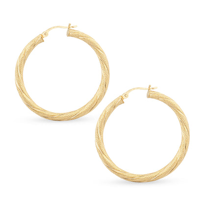 9ct Gold Textured Twisted Hoop Creole Earrings