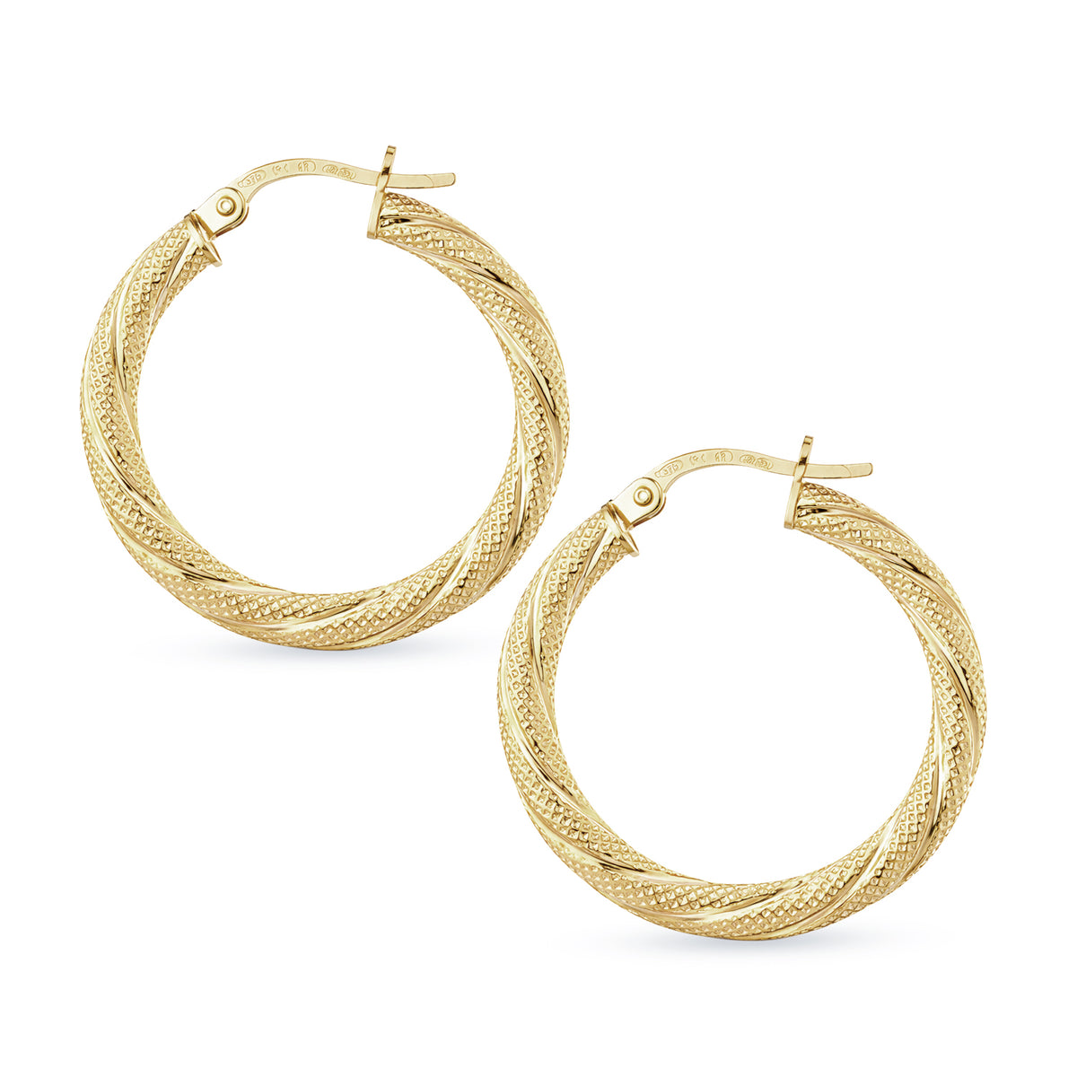9ct Gold Textured Twisted Hoop Creole Earrings