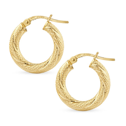 9ct Gold Textured Twist Hoop Creole Earrings