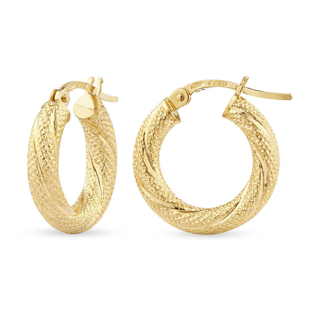 9ct Gold Textured Twist Hoop Creole Earrings