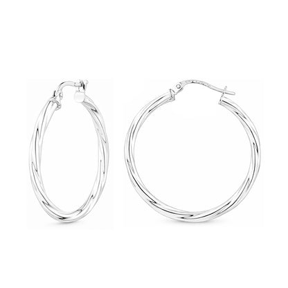9ct White Gold Twisted Hoop Creole Earrings