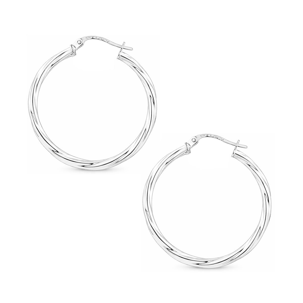 9ct White Gold Twisted Hoop Creole Earrings