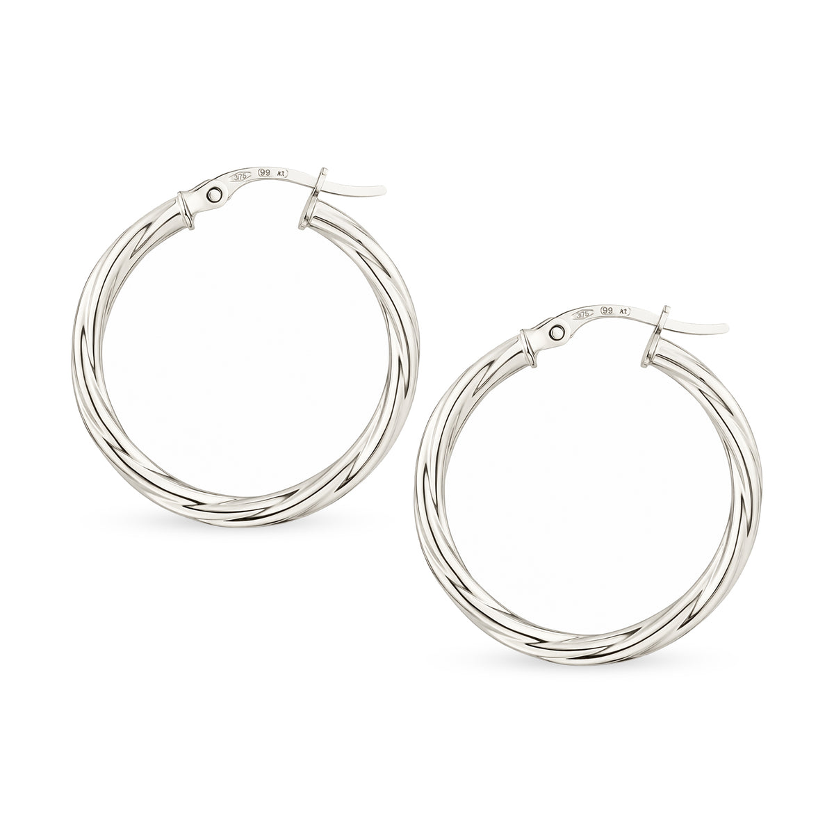 9ct White Gold Twisted Hoop Creole Earrings