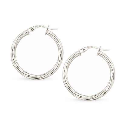 9ct White Gold Twisted Hoop Creole Earrings