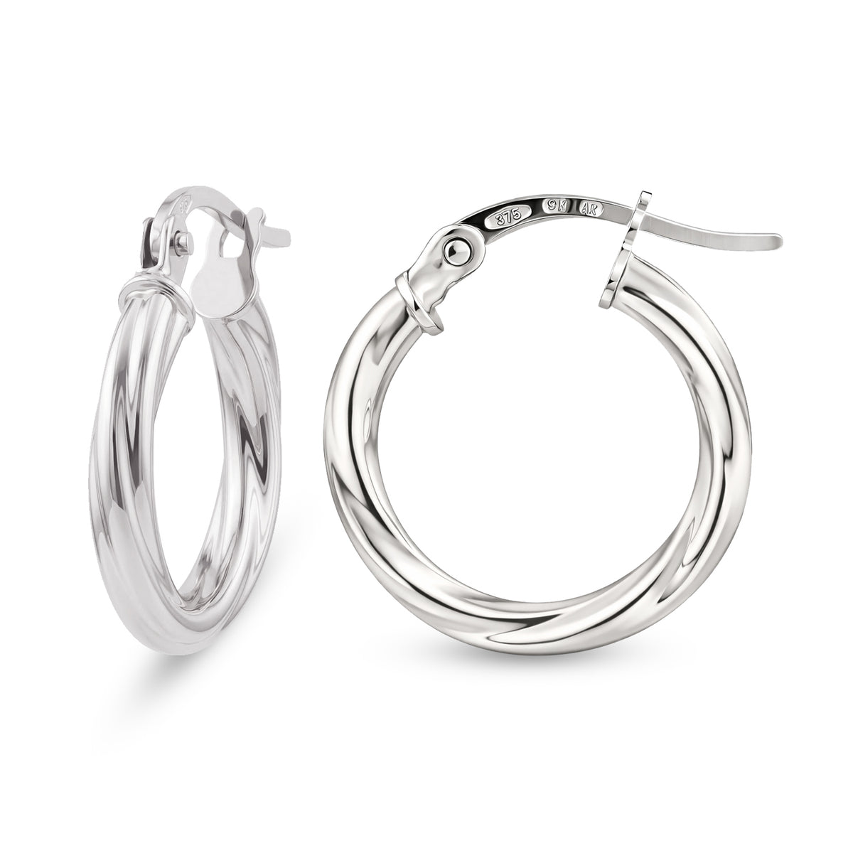 9ct White Gold Twisted Hoop Creole Earrings