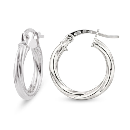 9ct White Gold Twisted Hoop Creole Earrings