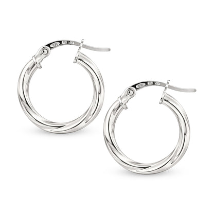 9ct White Gold Twisted Hoop Creole Earrings