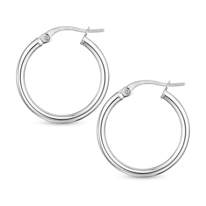 9ct White Gold Plain Hoop Creole Earrings