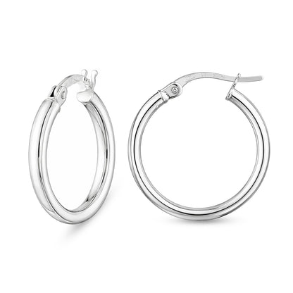 9ct White Gold Plain Hoop Creole Earrings