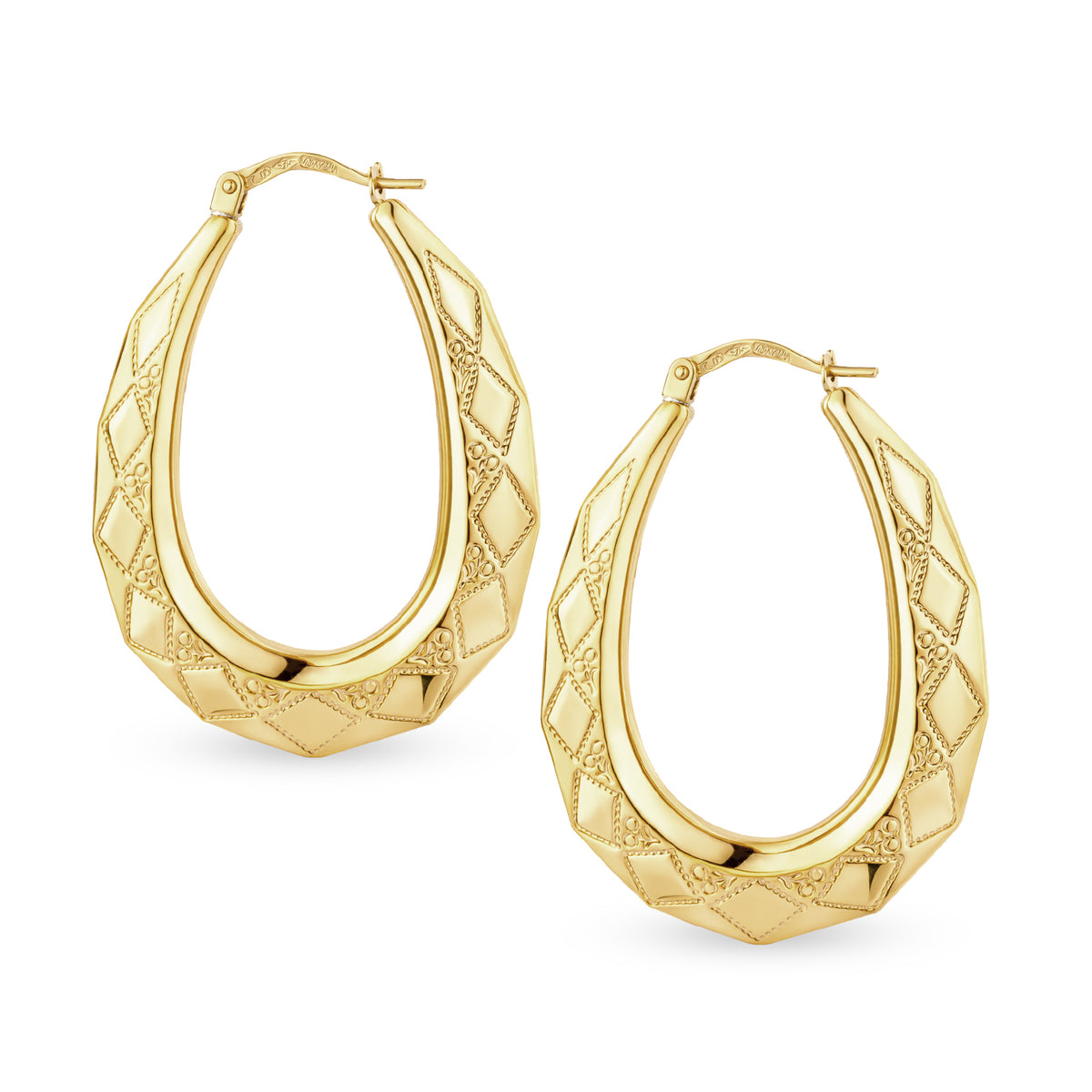 9ct Gold Victorian Patterned Oval Creole Earrings