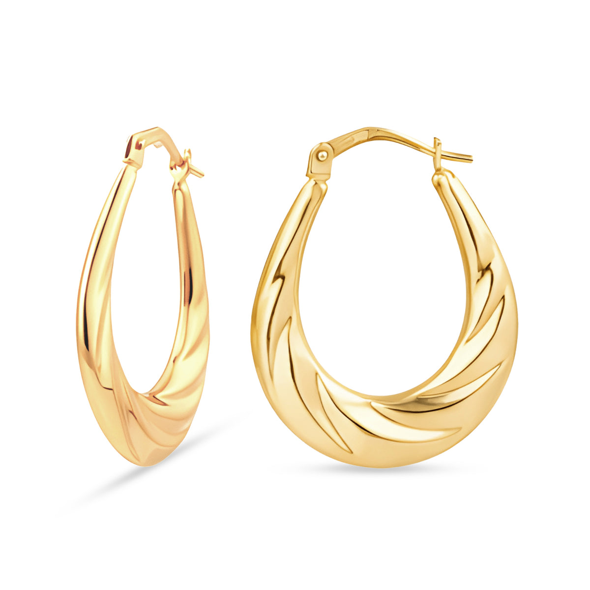 9ct Gold Twisted Style Oval Creole Earrings