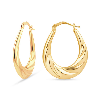 9ct Gold Twisted Style Oval Creole Earrings