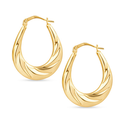 9ct Gold Twisted Style Oval Creole Earrings