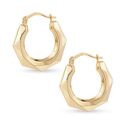 9ct Gold Hexagon Style Hoop Creole Earrings