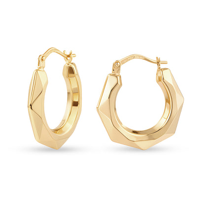 9ct Gold Hexagon Style Hoop Creole Earrings