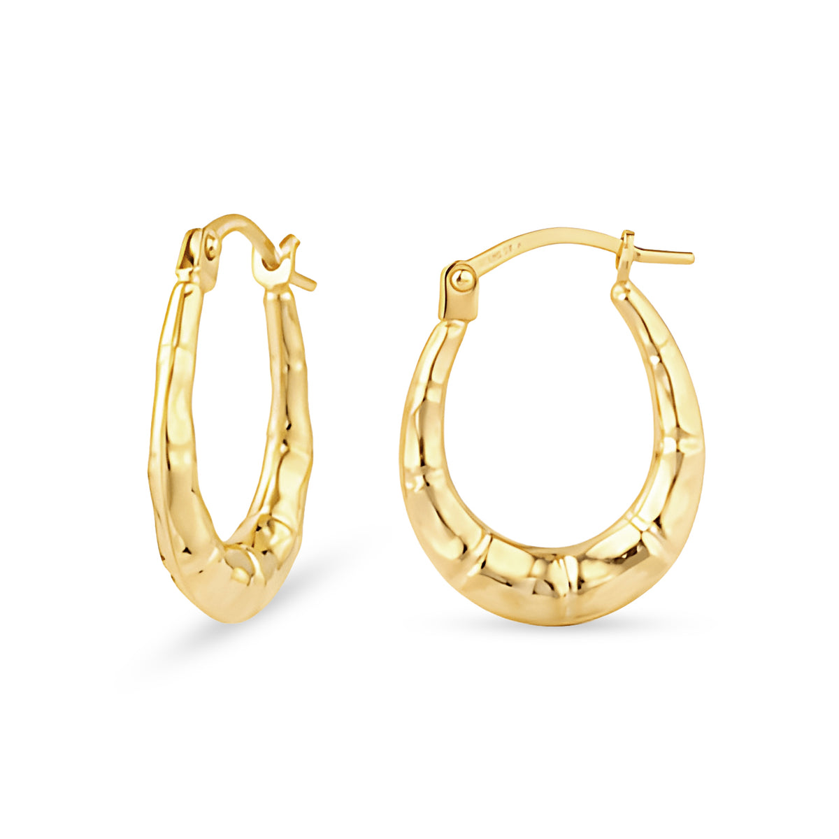9ct Gold Ridged Oval Creole Earrings