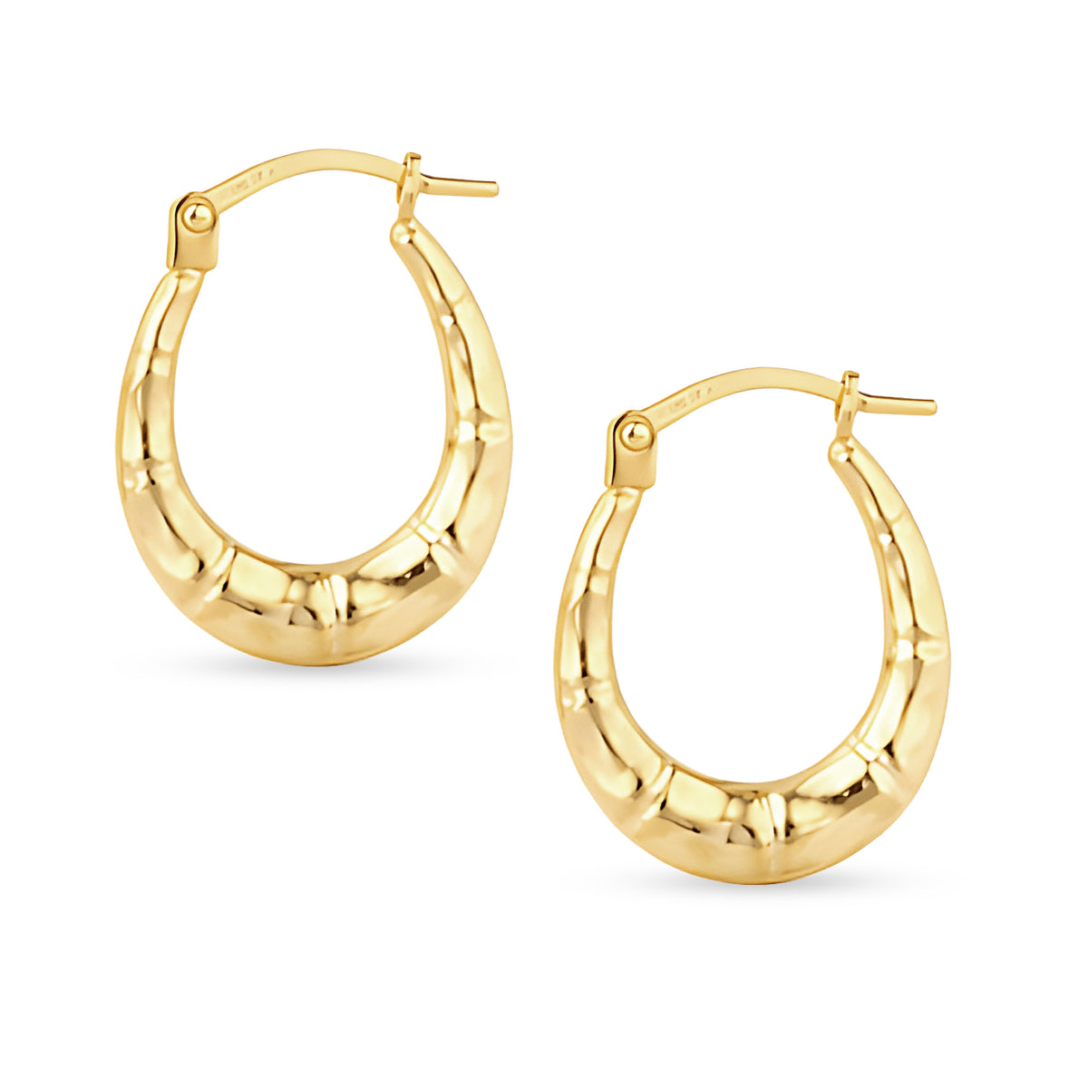9ct Gold Ridged Oval Creole Earrings