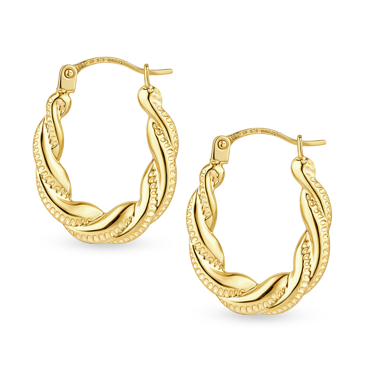 9ct Gold Twisted Oval Creole Earrings